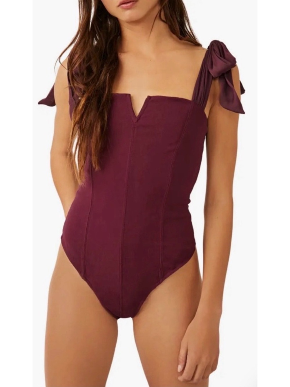 Free People Lola Bodysuit L Garnet Grotto Tie Shoulder NWT